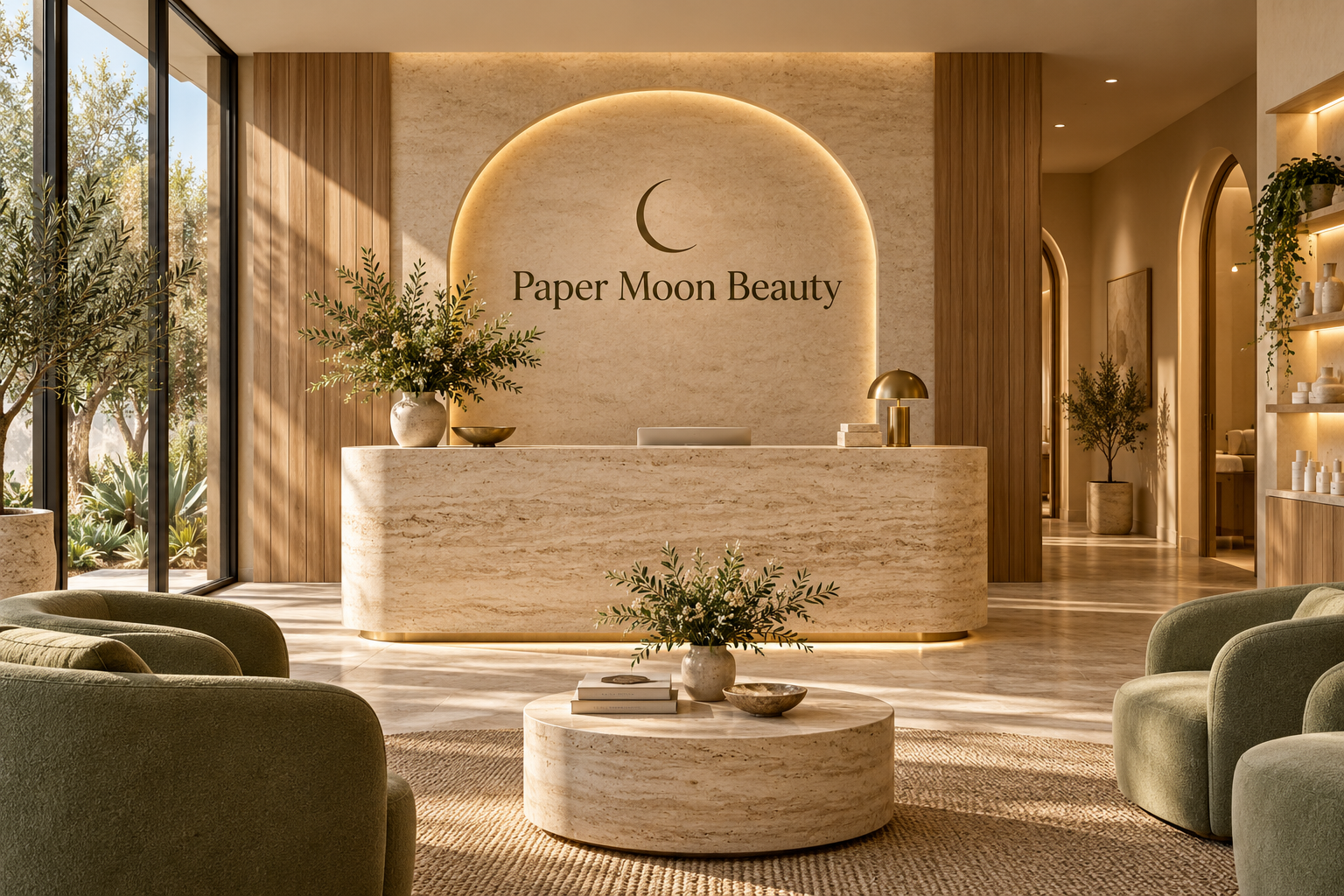 AI illustration of a fictional Paper Moon Beauty reception; not actual premises