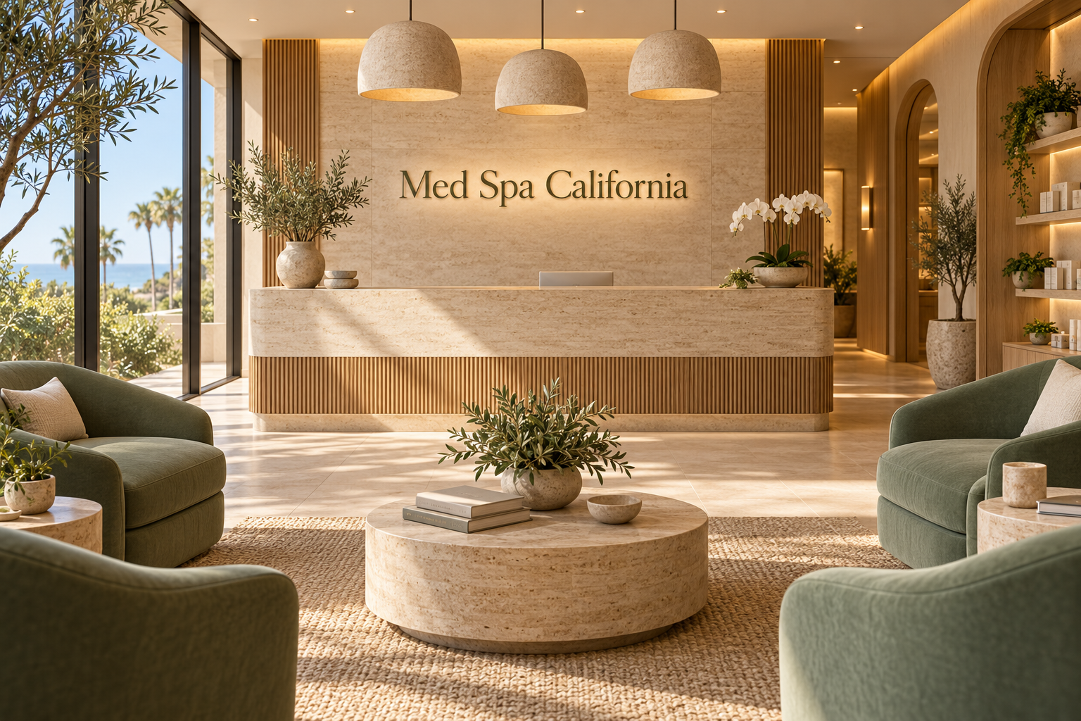 AI illustration of a fictional Med Spa California reception; not actual premises