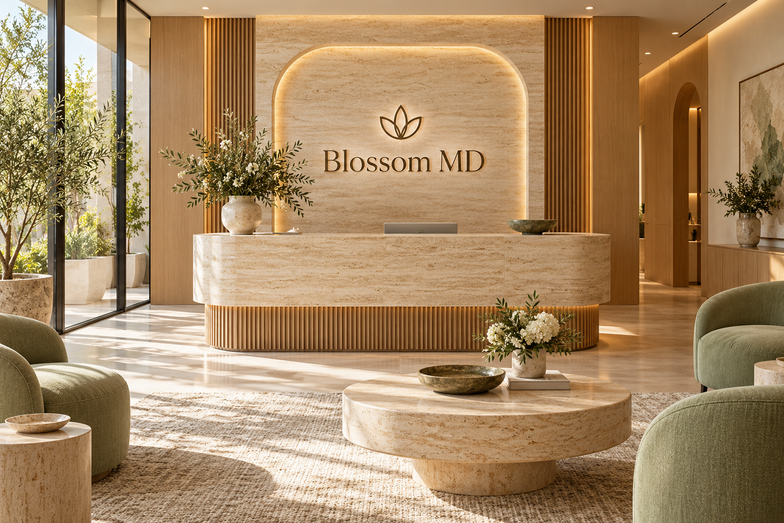 AI illustration of a fictional Blossom MD reception; not actual premises