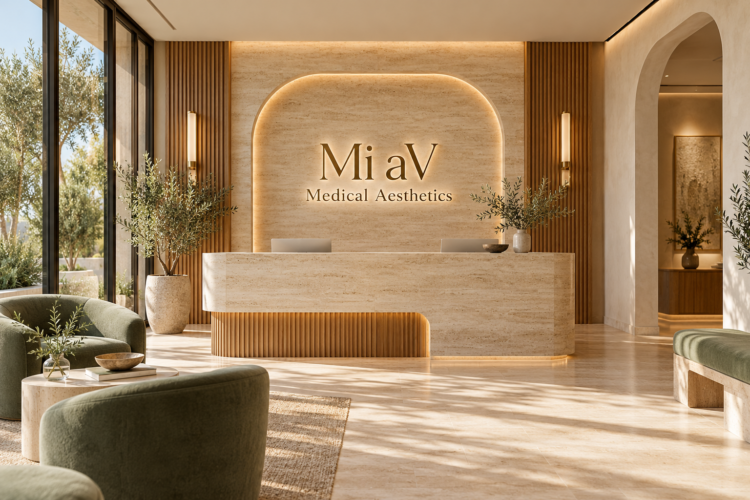 AI illustration of a fictional Mi aV Medical Aesthetics reception; not actual premises
