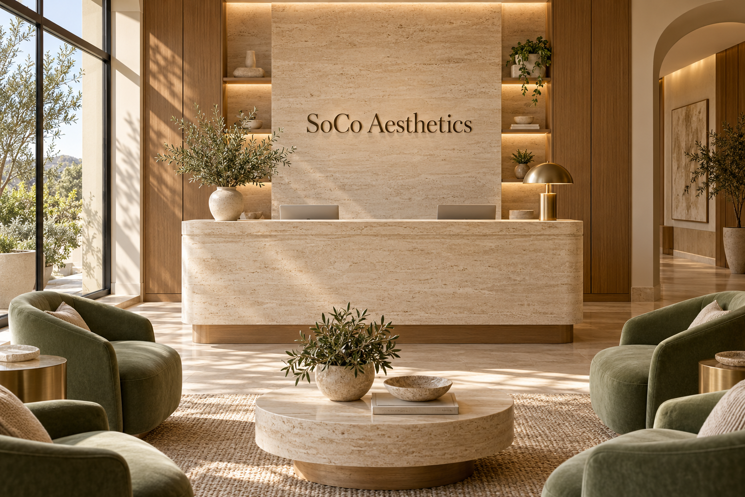 AI illustration of a fictional SoCo Aesthetics reception; not actual premises