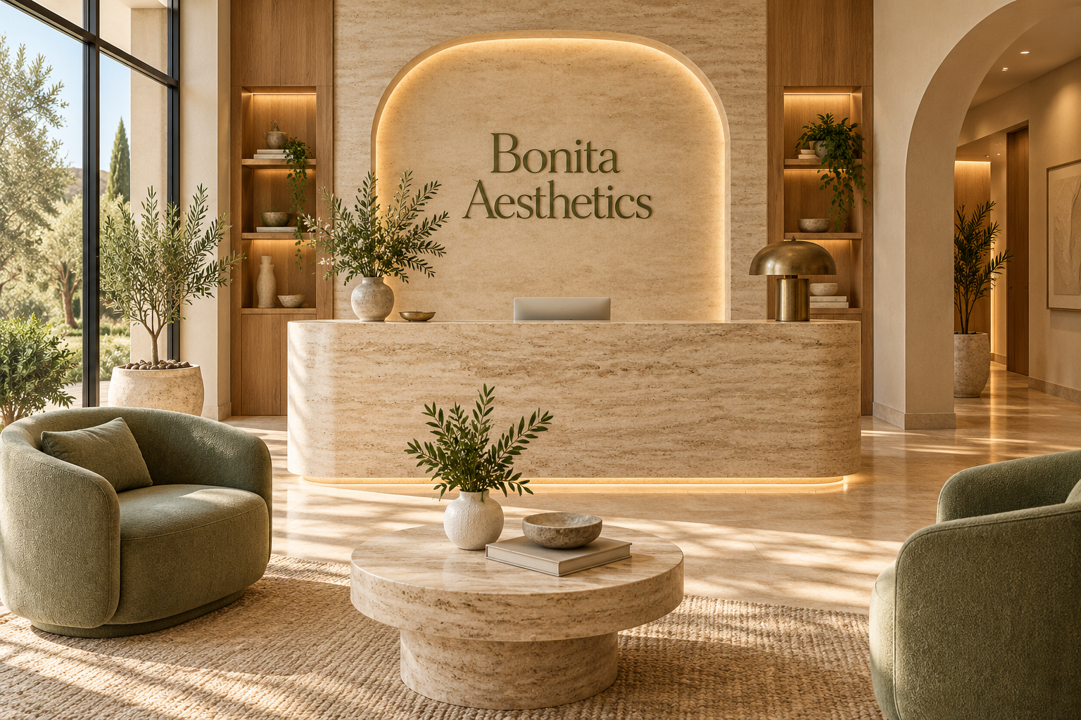 AI illustration of a fictional Bonita Aesthetics reception; not actual premises
