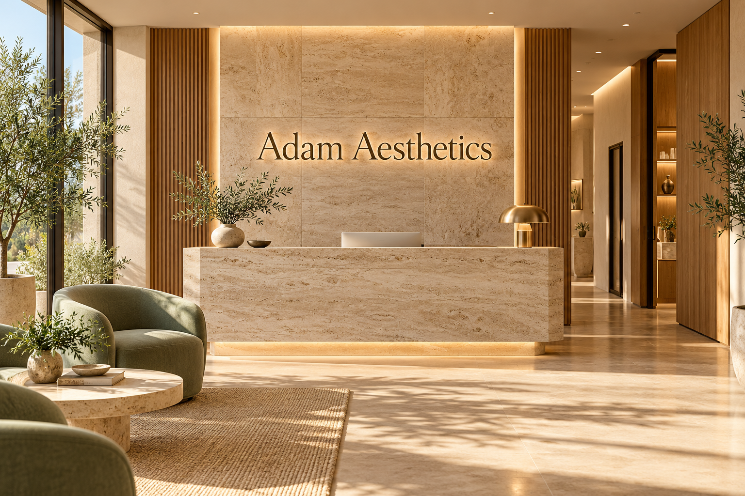 AI illustration of a fictional Adam Aesthetics reception; not actual premises