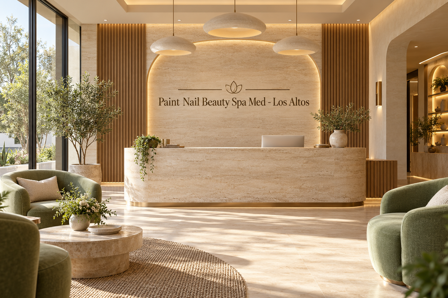 AI illustration of a fictional Paint Nail Beauty Spa Med - Los Altos reception; not actual premises